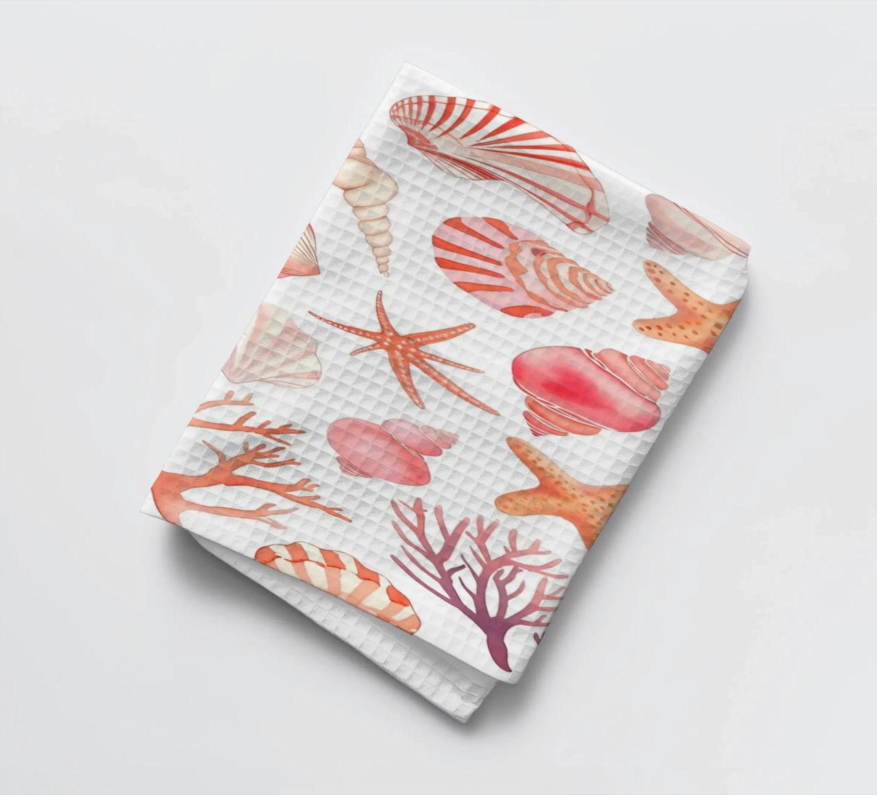 Nautical Seashell & Coral Pattern Print - Coastal Vibes tea towel by ClubArt