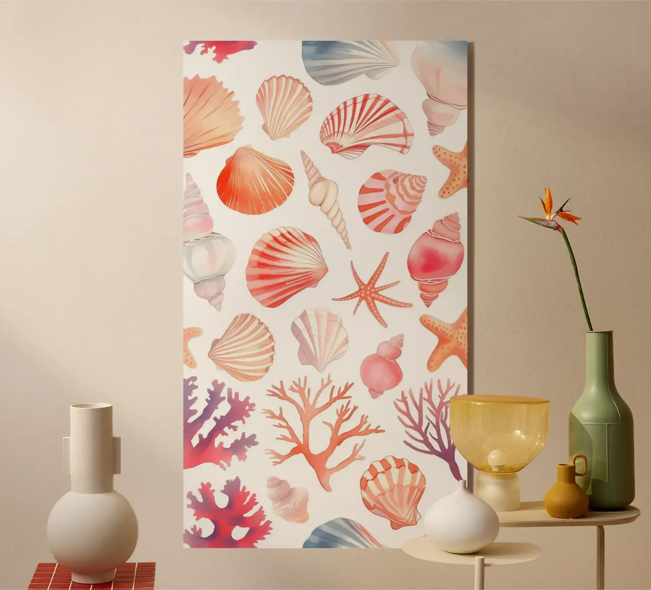 Nautical Seashell & Coral Pattern Print - Coastal Vibes acrylic glass by ClubArt