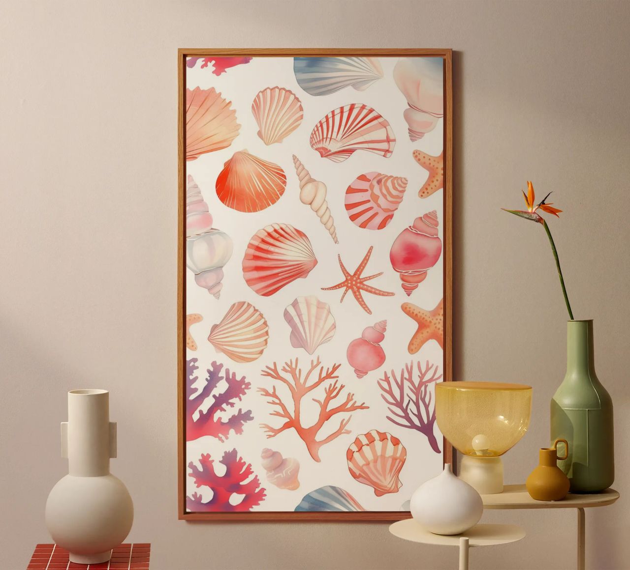 Nautical Seashell & Coral Pattern Print - Coastal Vibes alu-dibond by ClubArt