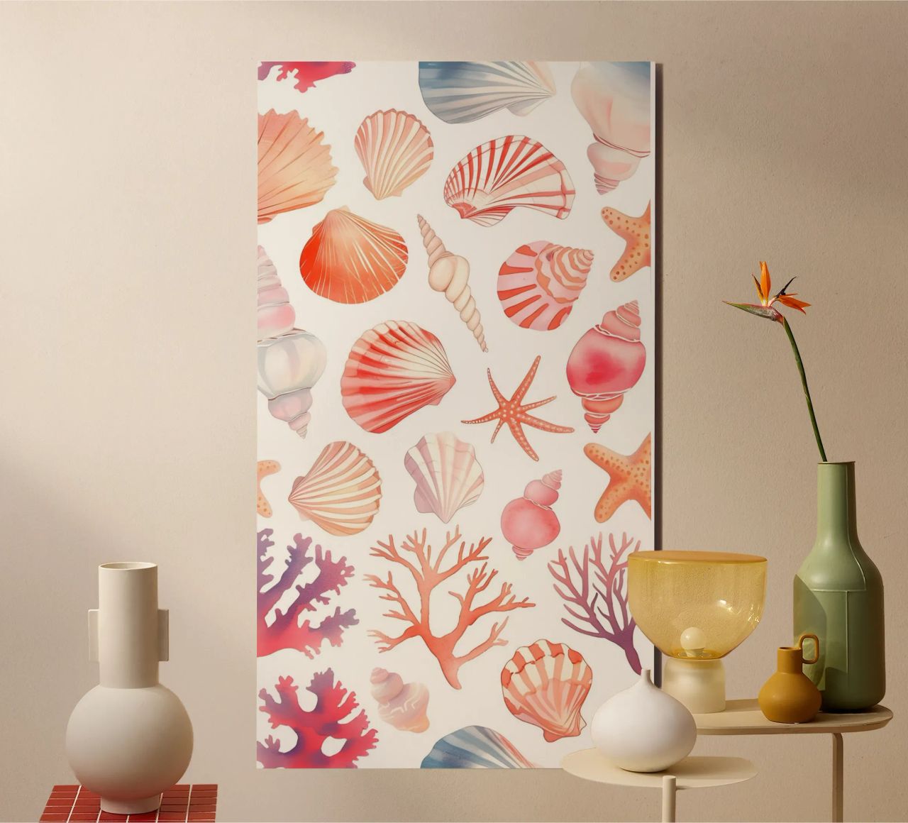 Nautical Seashell & Coral Pattern Print - Coastal Vibes alu-dibond by ClubArt