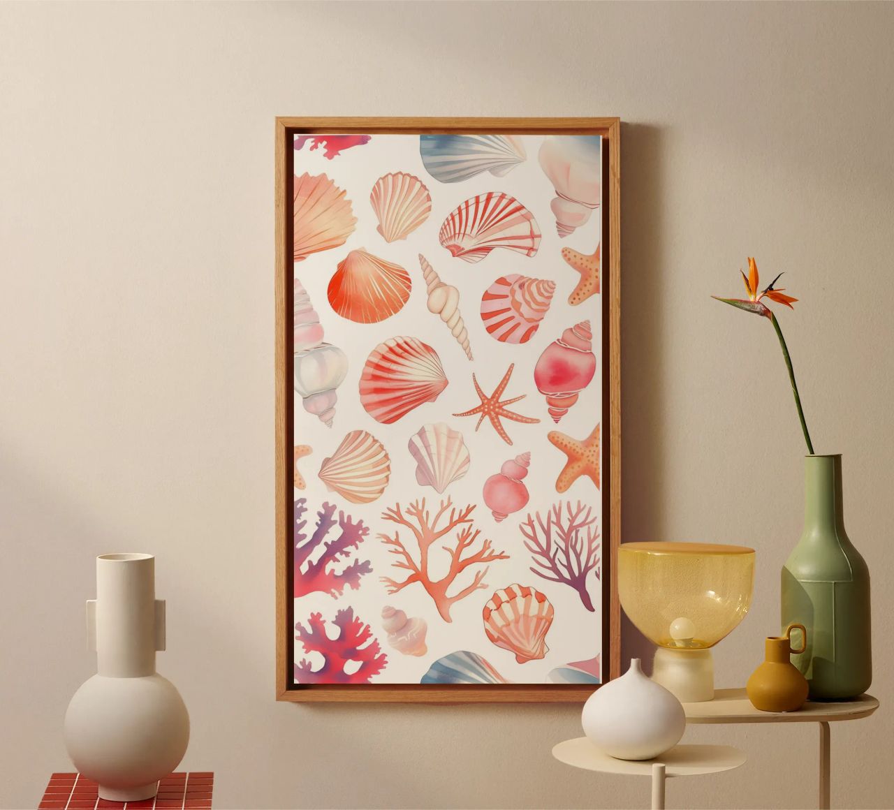 Nautical Seashell & Coral Pattern Print - Coastal Vibes canvas by ClubArt