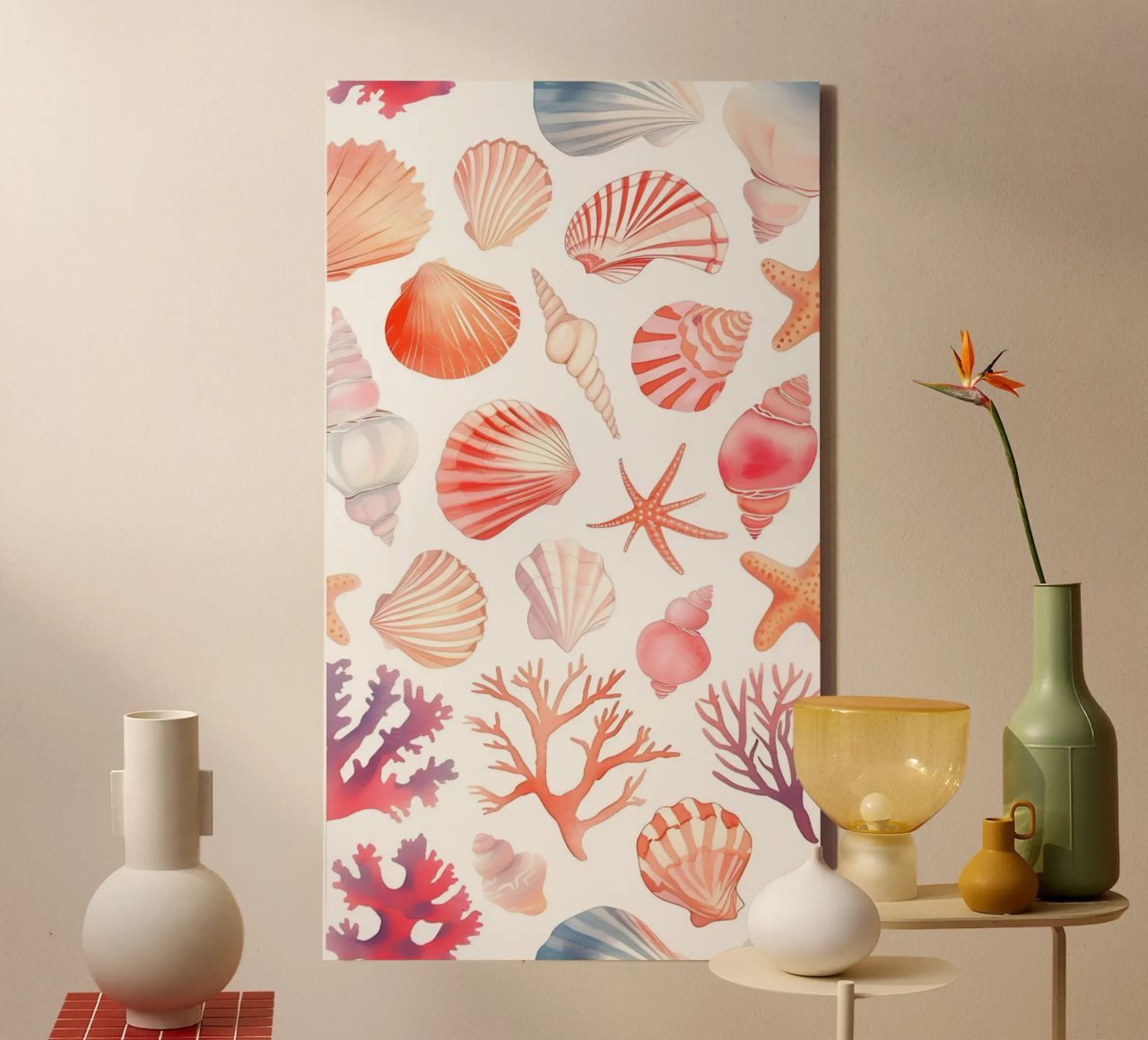 Nautical Seashell & Coral Pattern Print - Coastal Vibes canvas by ClubArt