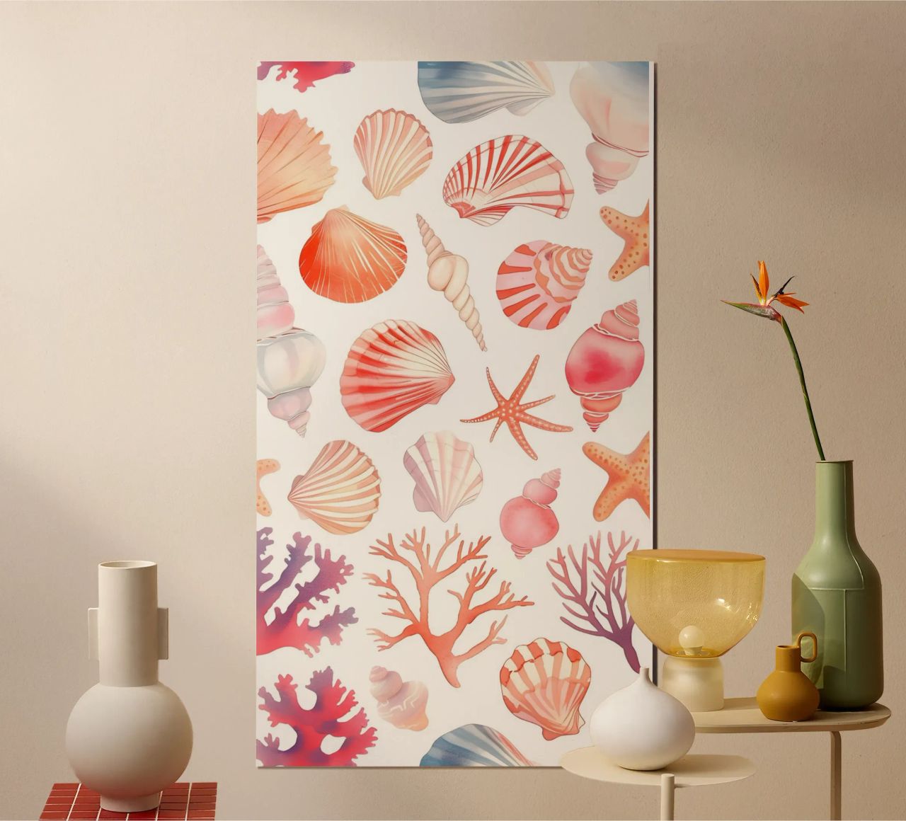Nautical Seashell & Coral Pattern Print - Coastal Vibes hahnemühle by ClubArt