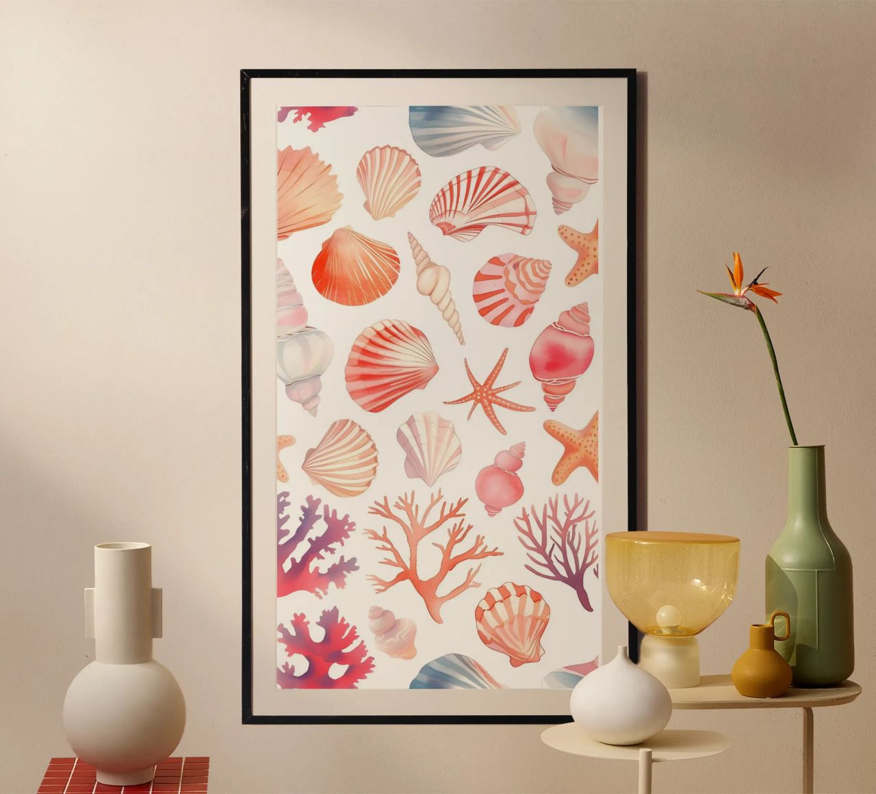 Nautical Seashell & Coral Pattern Print - Coastal Vibes hahnemühle by ClubArt