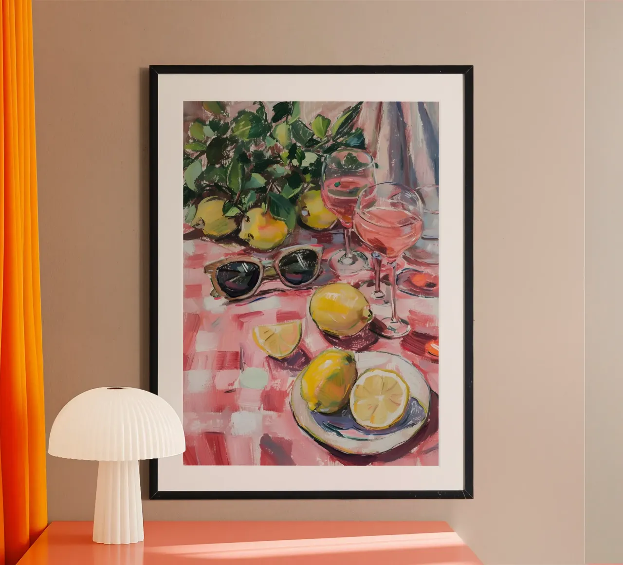 Bodegón Picnic Guinga Rosa - Summer Lemonade Art poster con marco de madera de ClubArt