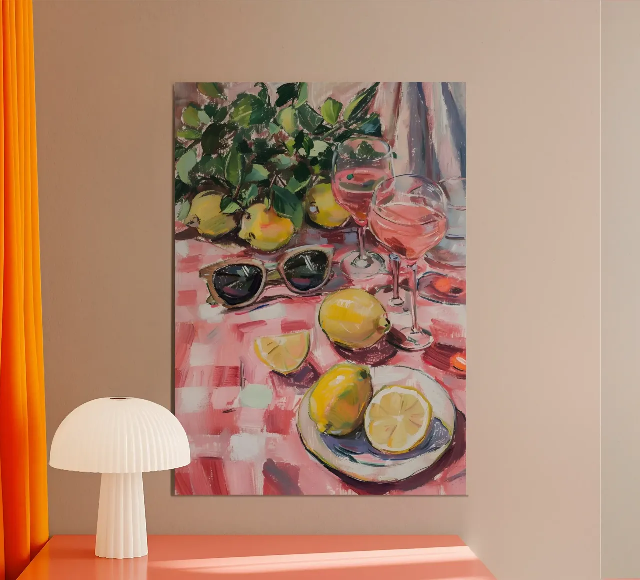 Bodegón Picnic Guinga Rosa - Summer Lemonade Art poster con marco de madera de ClubArt