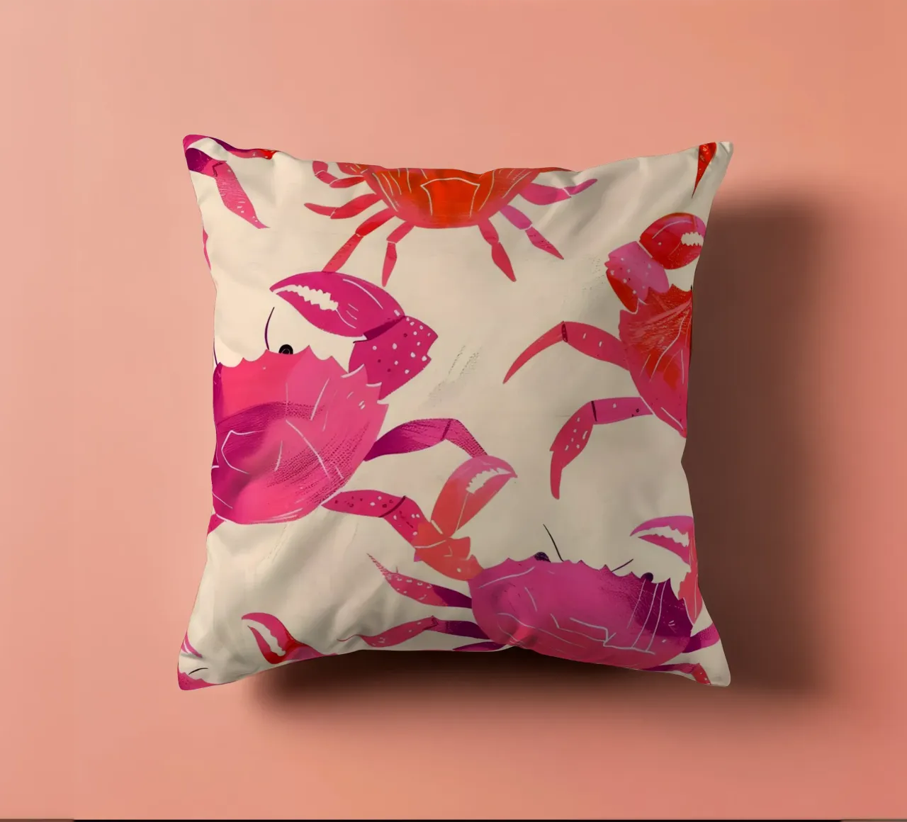 Pink & Orange Crab Pattern Art Print - Coastal Pop decorative cushion by ClubArt