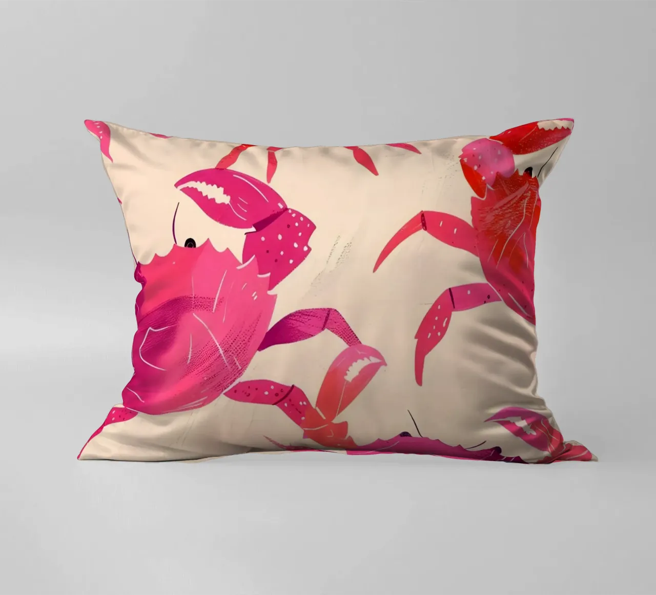 Pink & Orange Crab Pattern Art Print - Coastal Pop decorative cushion by ClubArt