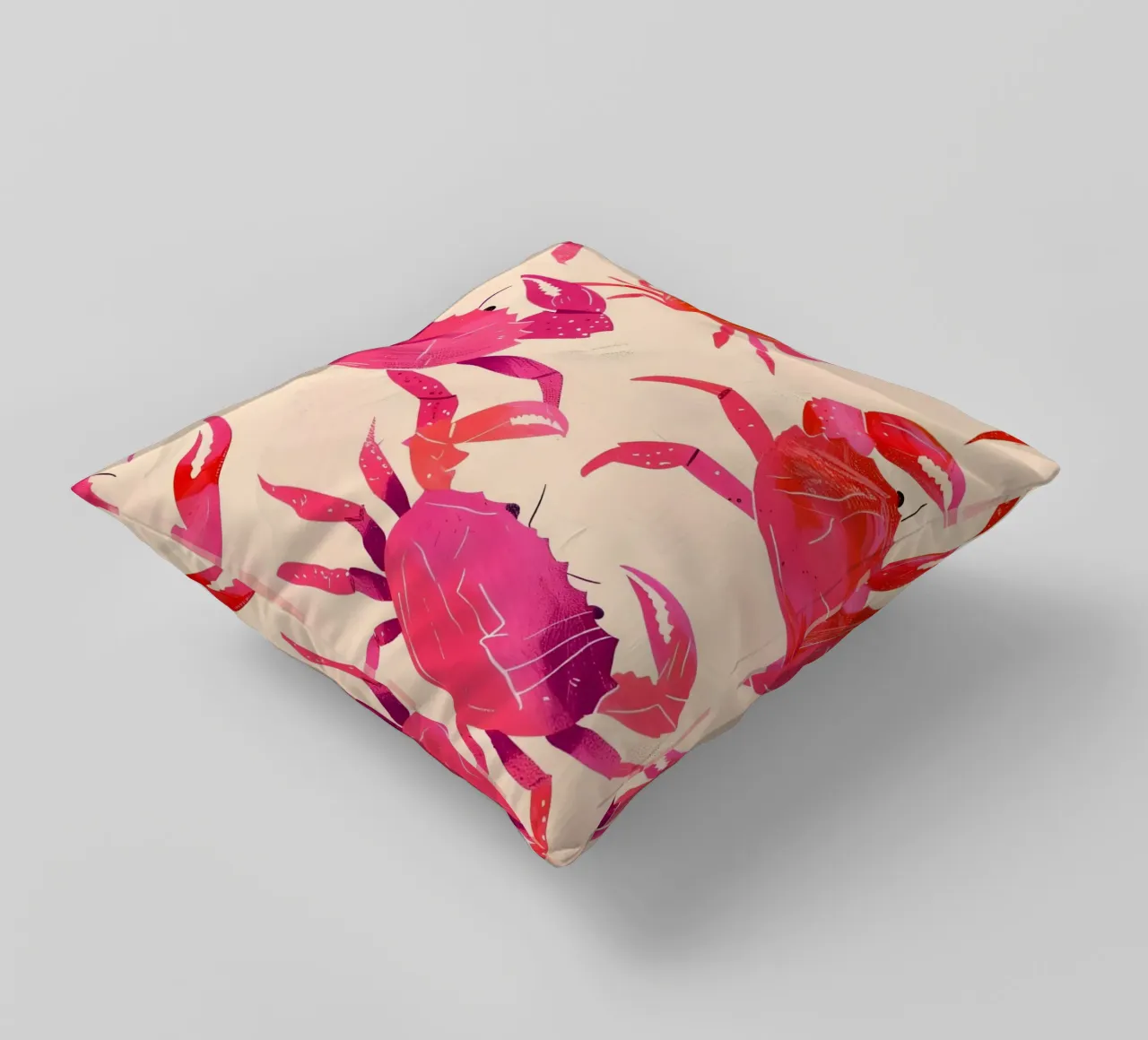 Pink & Orange Crab Pattern Art Print - Coastal Pop decorative cushion by ClubArt