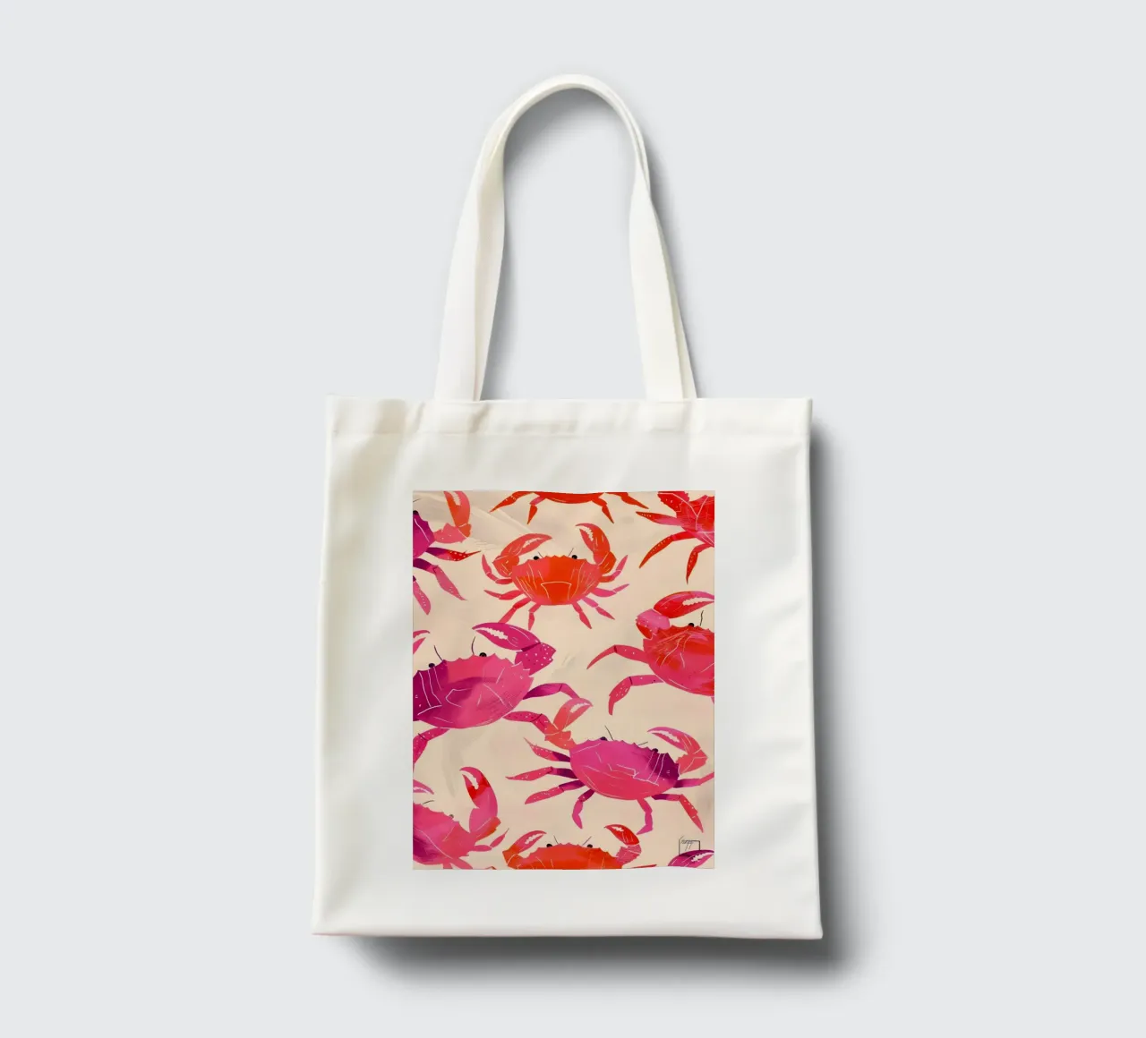 Rosa & Orange Krabbenmuster Kunstdruck - Coastal Pop Jutebeutel von ClubArt