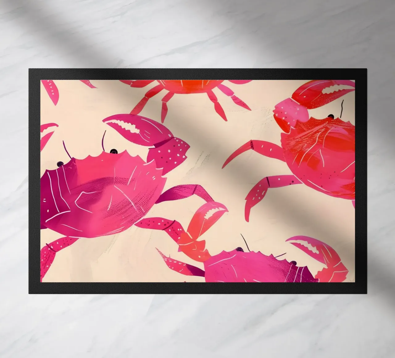 Pink & Orange Crab Pattern Art Print - Coastal Pop doormat by ClubArt