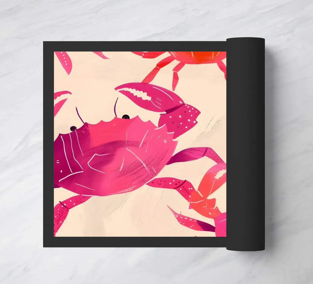 Pink & Orange Crab Pattern Art Print - Coastal Pop doormat by ClubArt