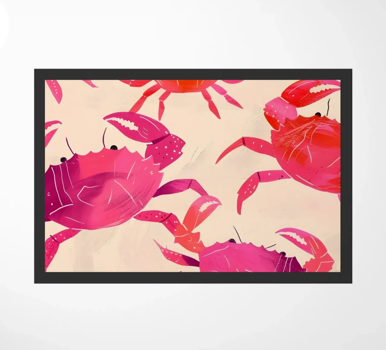 Pink & Orange Crab Pattern Art Print - Coastal Pop doormat by ClubArt