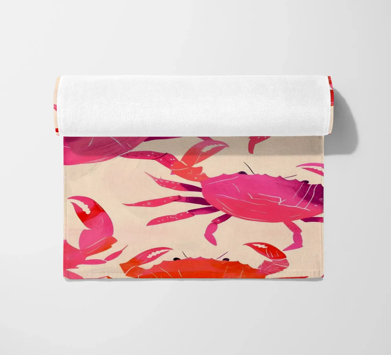 Pink & Orange Crab Pattern Art Print - Coastal Pop beach towel by ClubArt