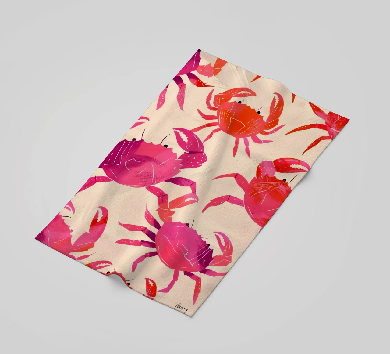 Pink & Orange Crab Pattern Art Print - Coastal Pop beach towel by ClubArt