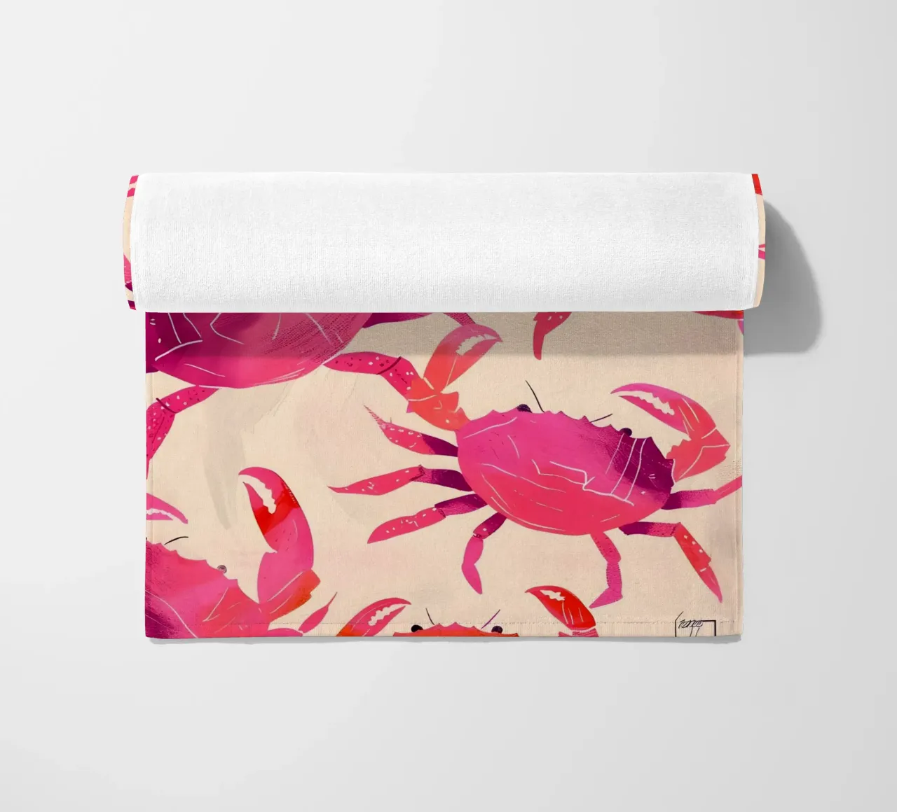 Pink & Orange Crab Pattern Art Print - Coastal Pop beach towel by ClubArt