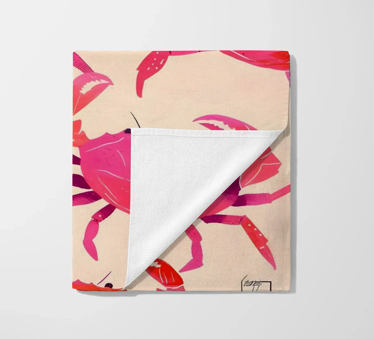 Pink & Orange Crab Pattern Art Print - Coastal Pop beach towel by ClubArt