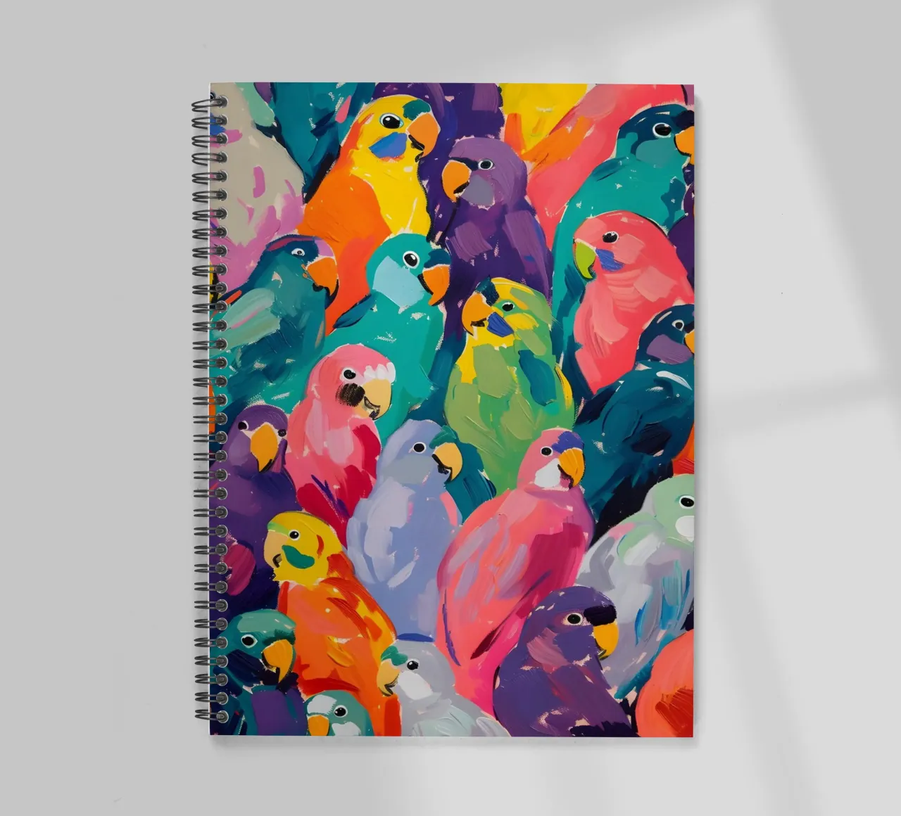 Vibrant Parrot Pop Art Pattern - Tropical Bird Flock spiral notebook by ClubArt