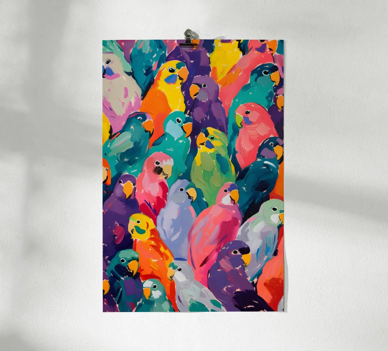 Lebendiger Papagei Pop-Art-Muster - Tropischer Vogelschwarm Poster von ClubArt