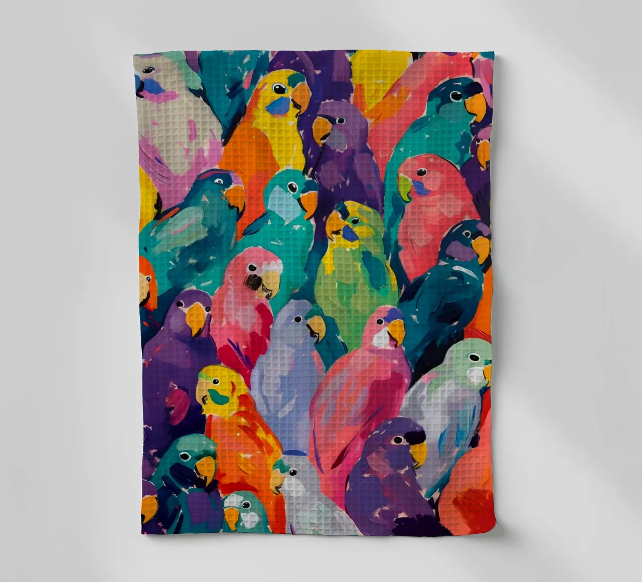 Motif Pop Art de perroquets - Troupeau d'oiseaux tropicaux torchon de ClubArt