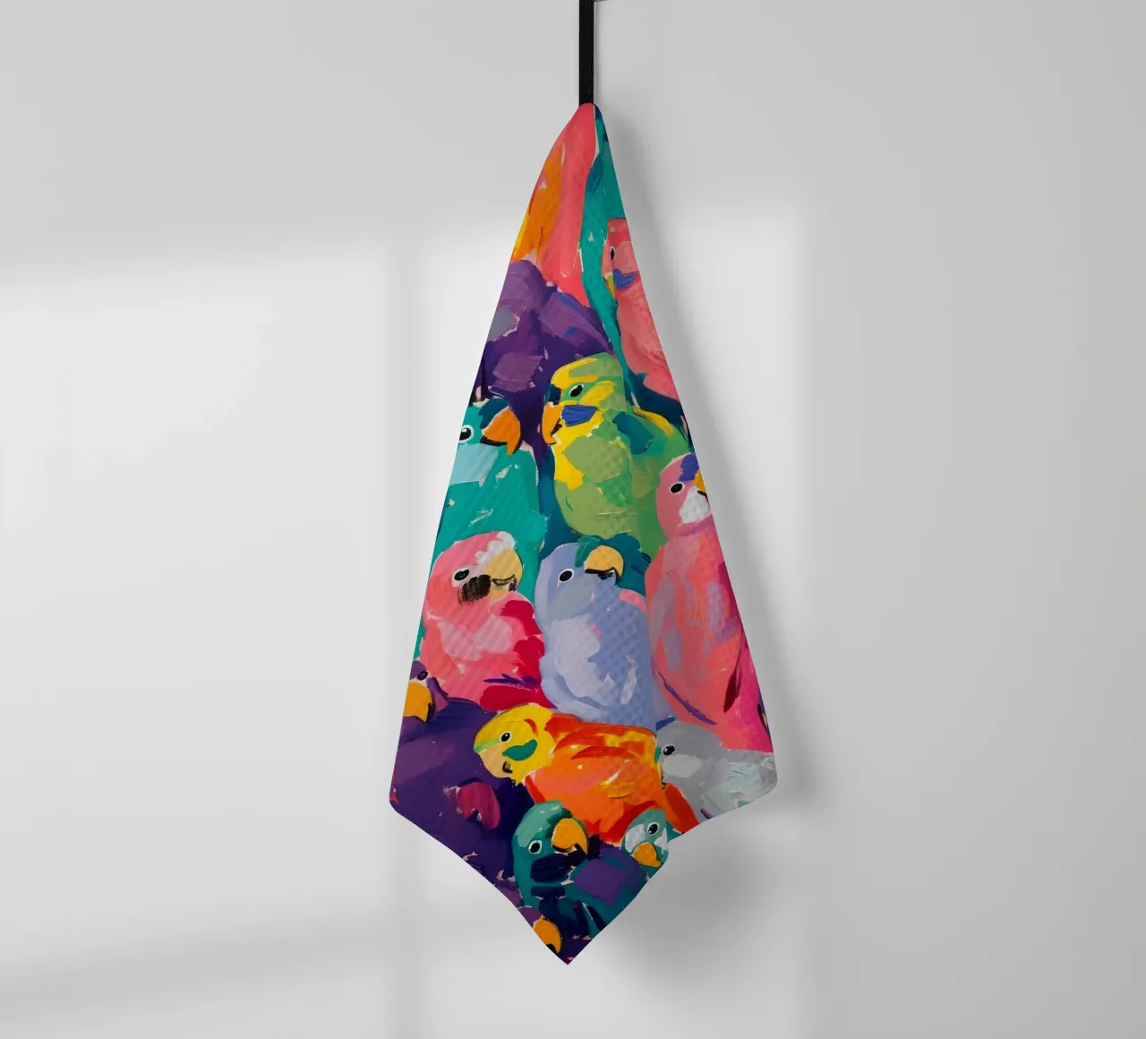 Motif Pop Art de perroquets - Troupeau d'oiseaux tropicaux torchon de ClubArt