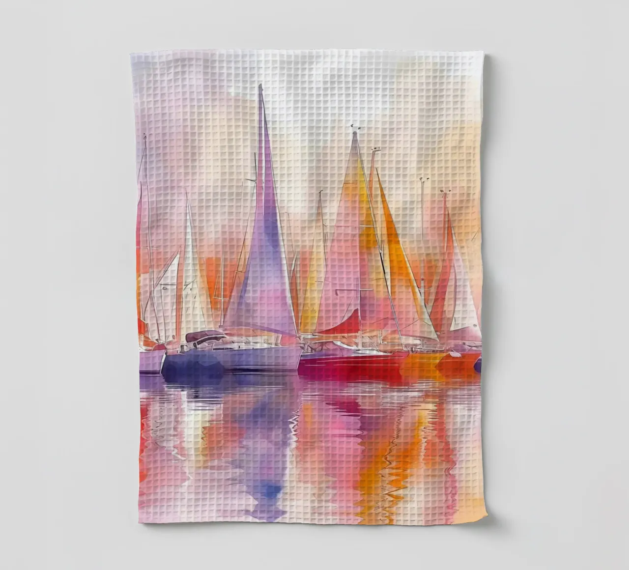 Zeilboot Regatta Aquarel Zonsondergang - Dromerige Nautische Kunst theedoek van ClubArt
