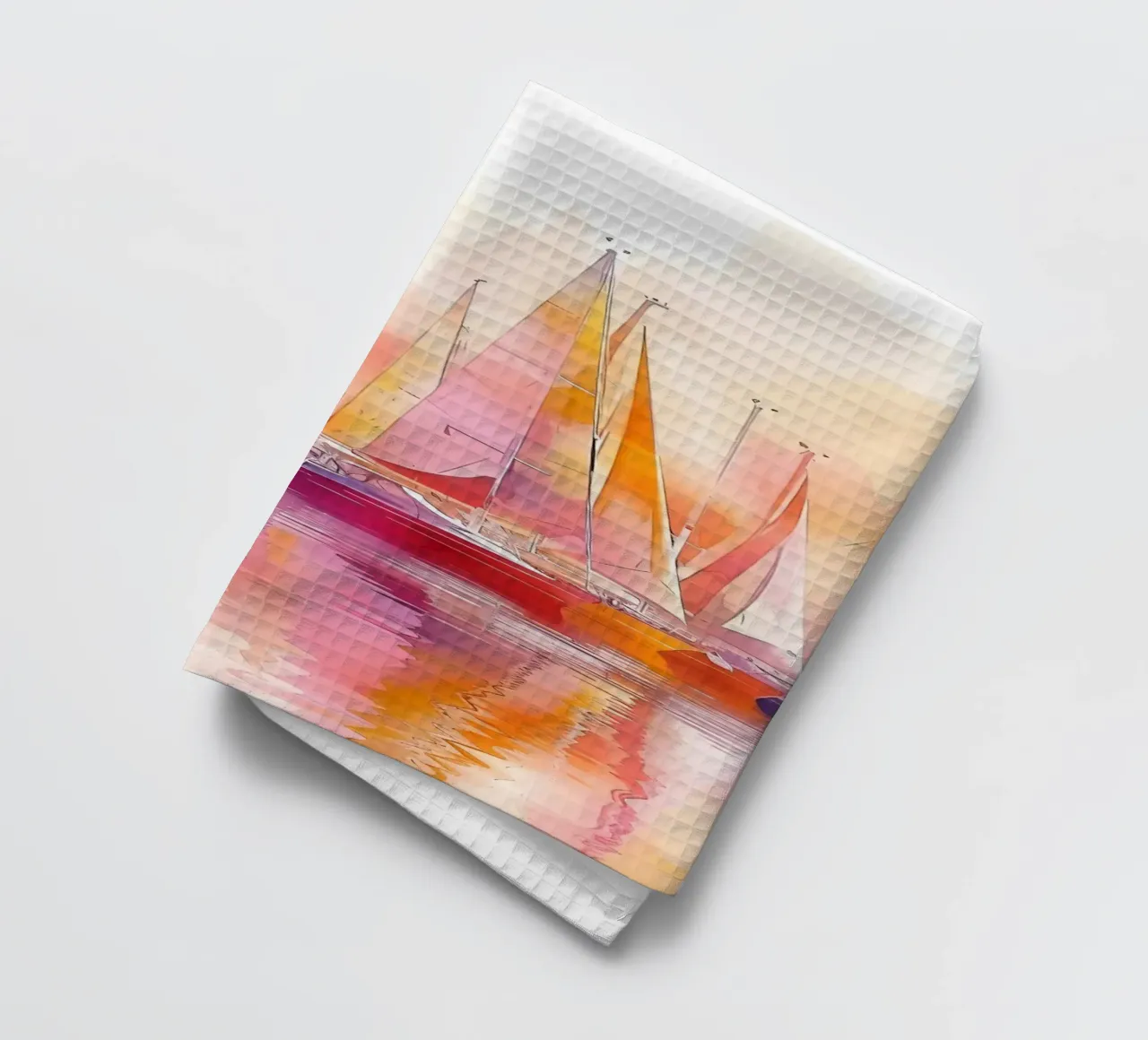 Zeilboot Regatta Aquarel Zonsondergang - Dromerige Nautische Kunst theedoek van ClubArt