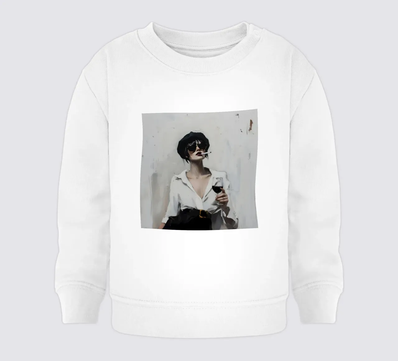 Donna chic con vino e sigaretta - Espressionista moderno felpa neonato da ClubArt