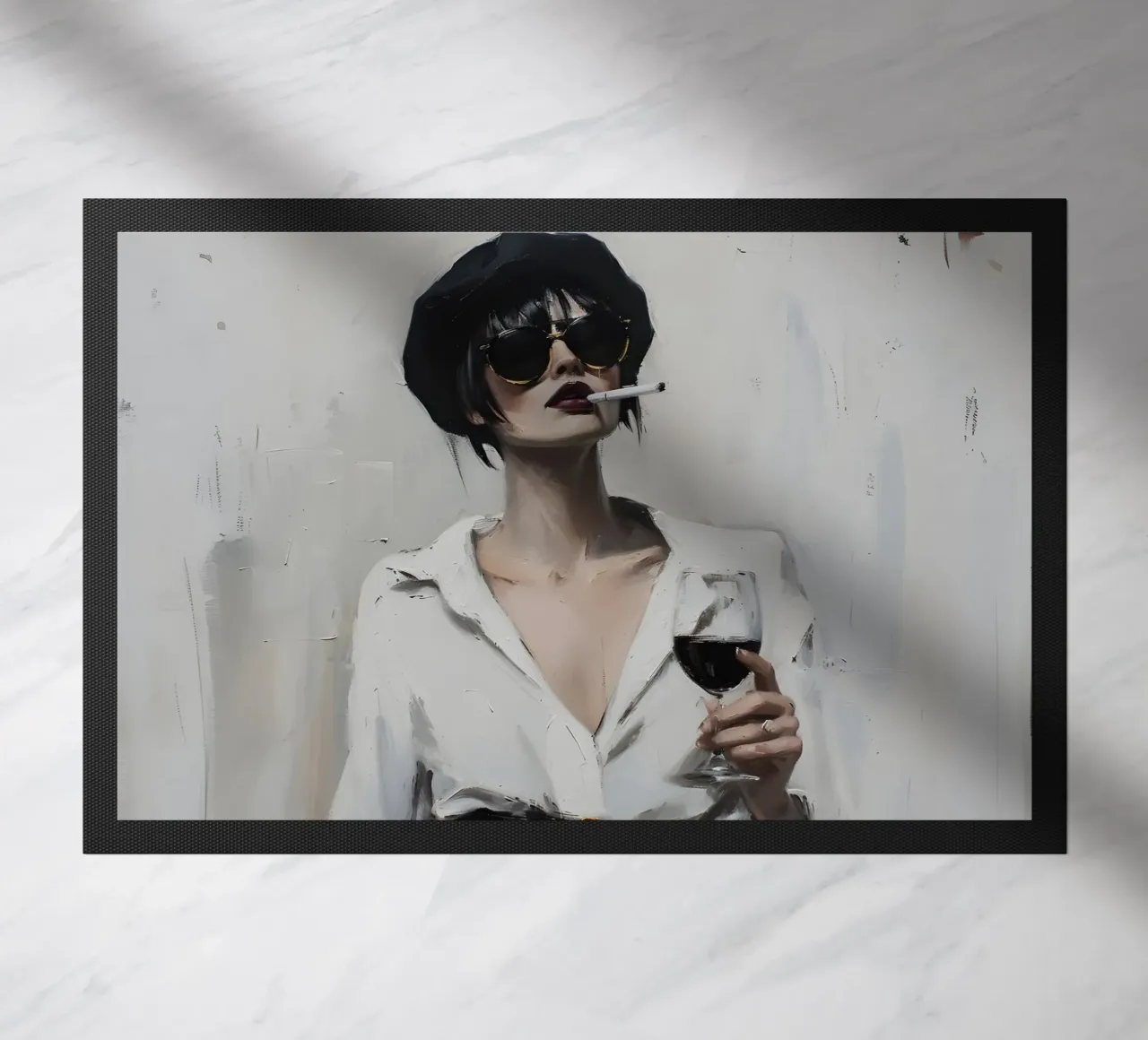 Donna chic con vino e sigaretta - Espressionista moderno zerbino da ClubArt