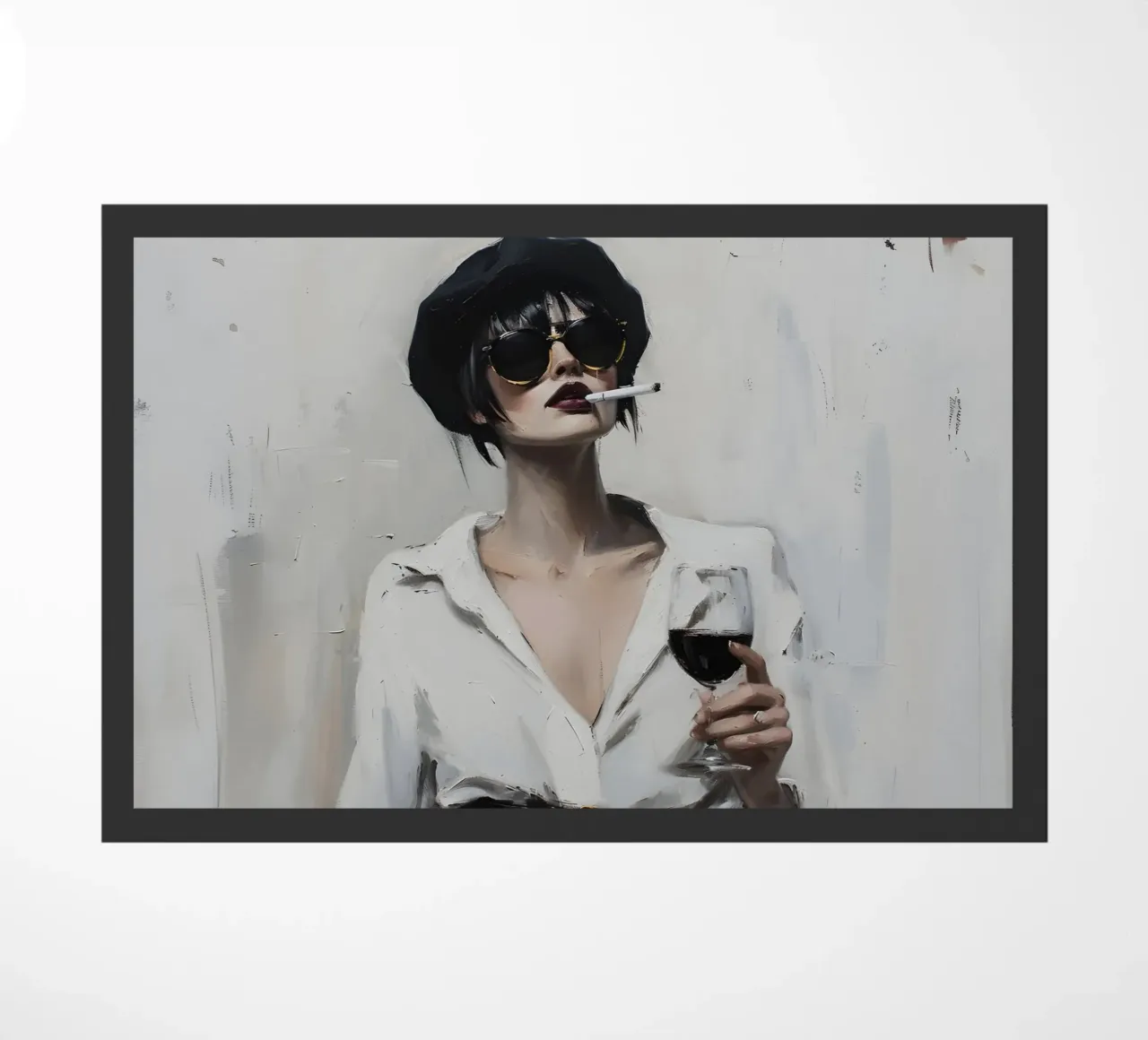 Donna chic con vino e sigaretta - Espressionista moderno zerbino da ClubArt