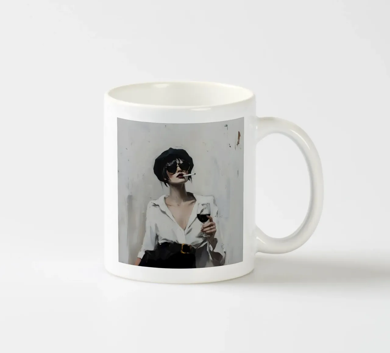 Chique vrouw met wijn en sigaret - Modern expressionisme keramische mok van ClubArt