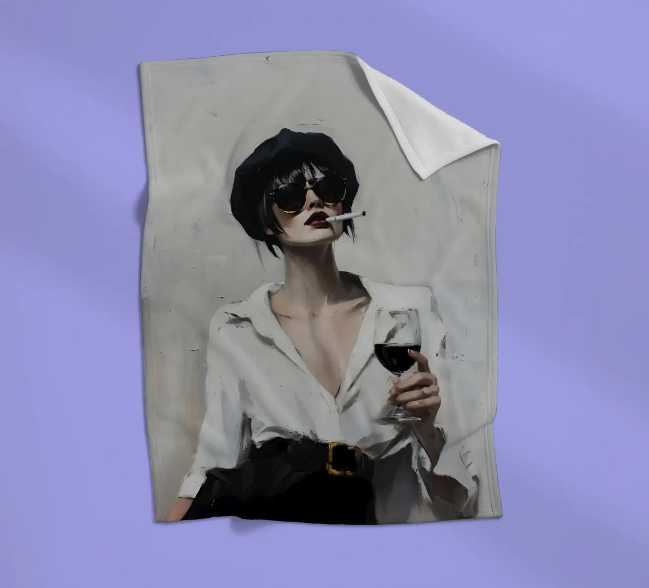 Schicke Frau mit Wein und Zigarette - Moderner Expressionist Fleecedecke von ClubArt
