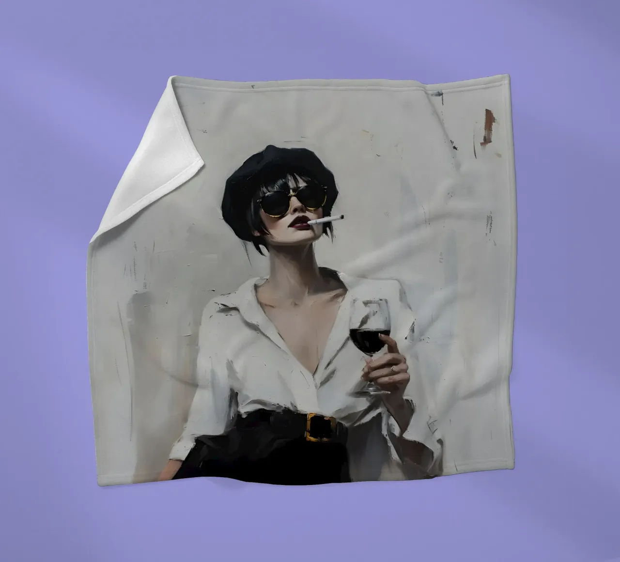Schicke Frau mit Wein und Zigarette - Moderner Expressionist Fleecedecke von ClubArt