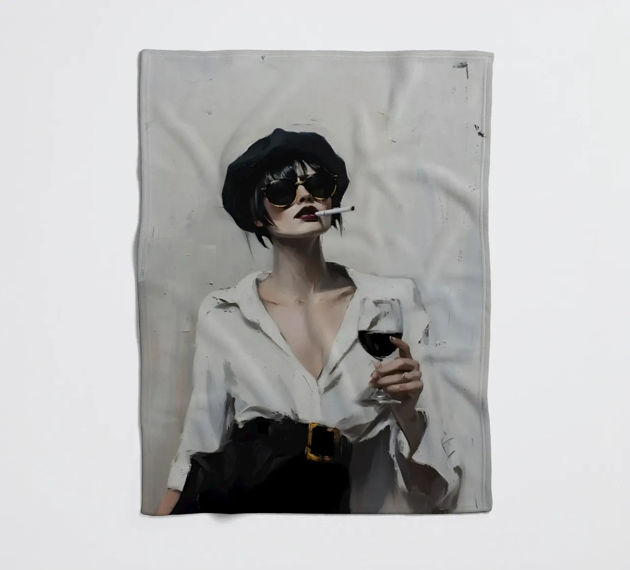 Schicke Frau mit Wein und Zigarette - Moderner Expressionist Fleecedecke von ClubArt