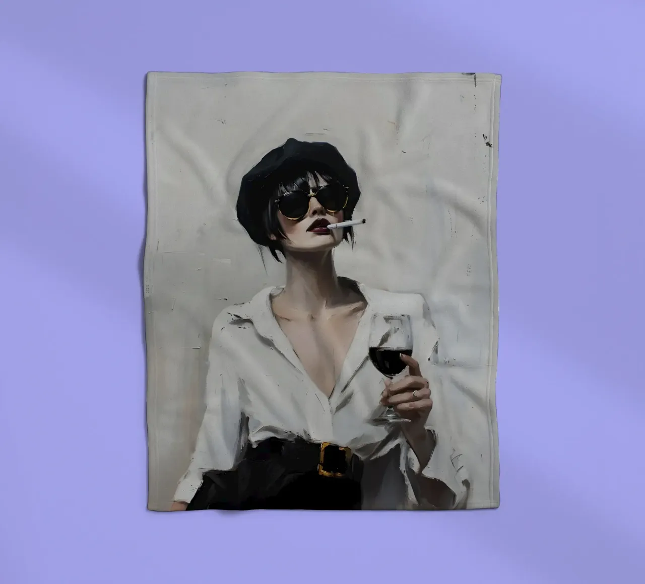 Schicke Frau mit Wein und Zigarette - Moderner Expressionist Fleecedecke von ClubArt