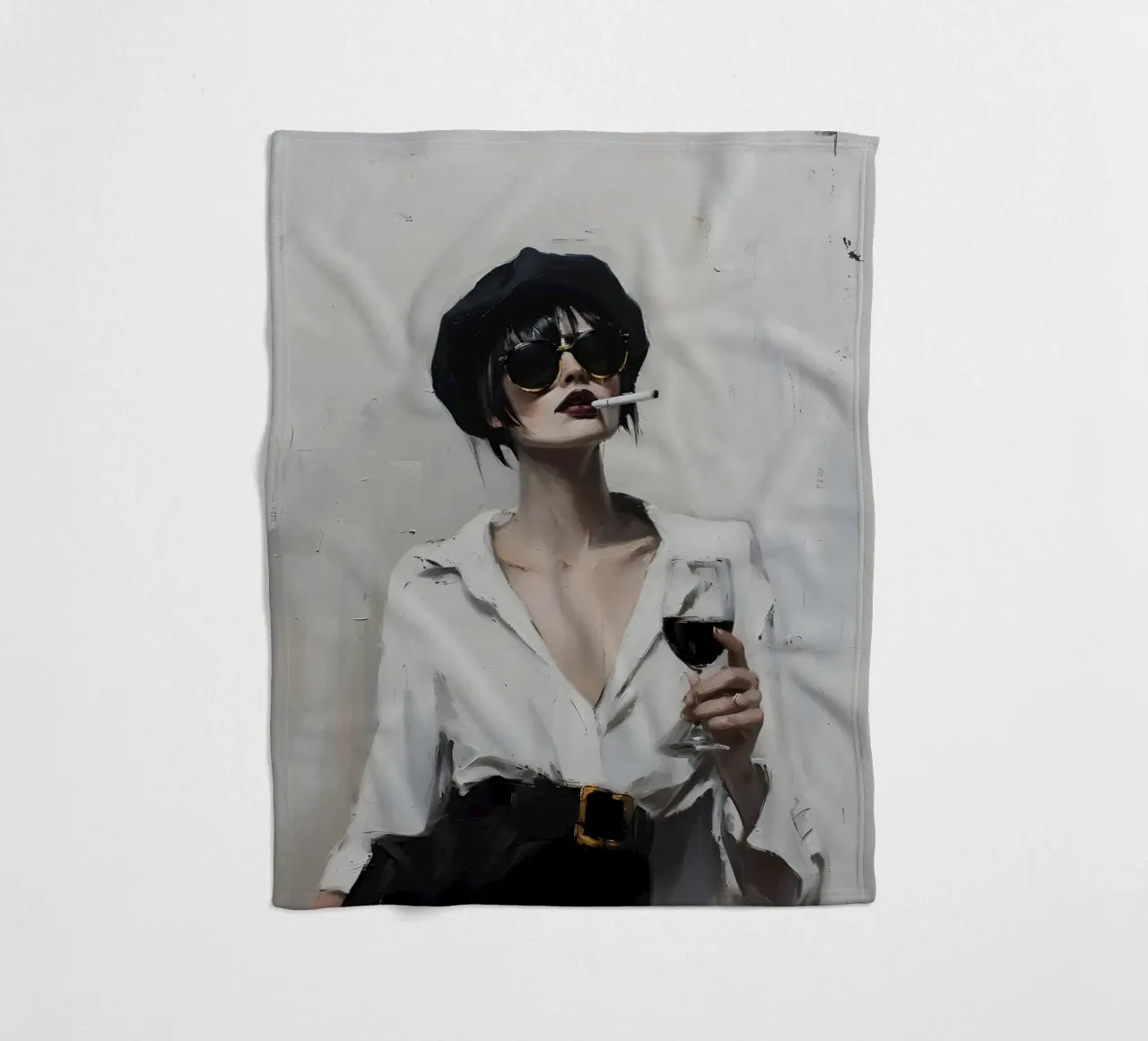 Schicke Frau mit Wein und Zigarette - Moderner Expressionist Fleecedecke von ClubArt
