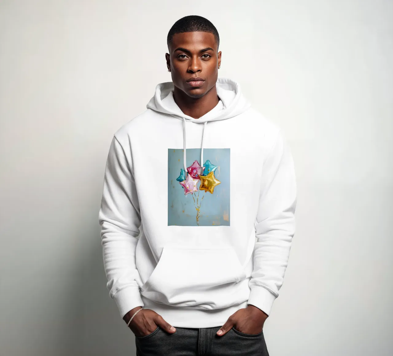 Impresión artística de un cúmulo de globos estrellados - Celebration Vibes sudadera con capucha de ClubArt