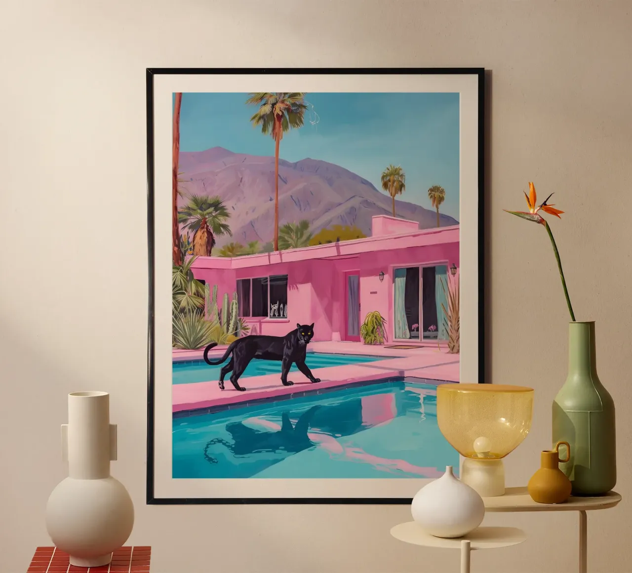 Stampa Pantera della Casa Rosa di Palm Springs - Infra-realismo poster con telaio in plastica da ClubArt