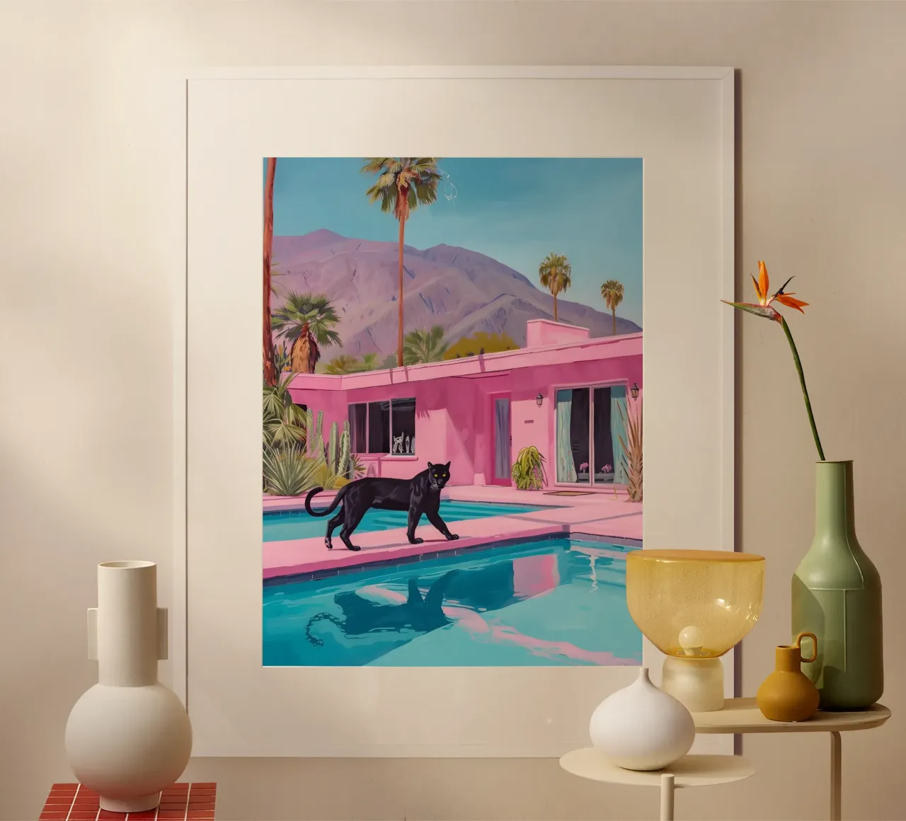 Stampa Pantera della Casa Rosa di Palm Springs - Infra-realismo poster con telaio in plastica da ClubArt