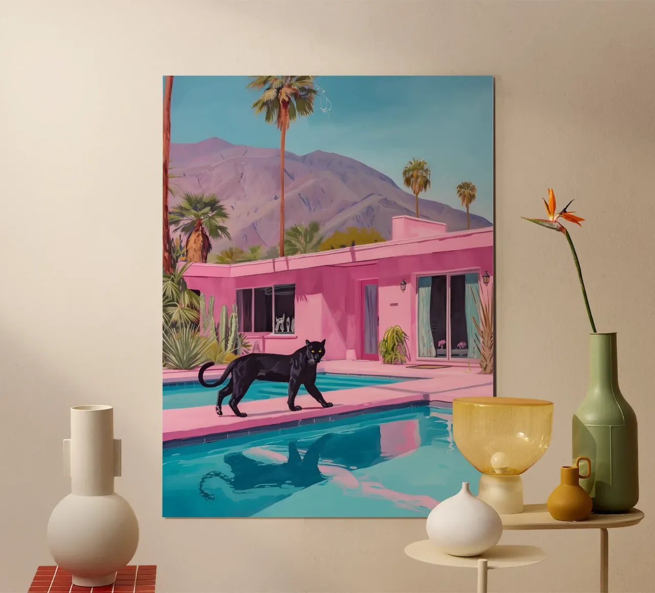 Stampa Pantera della Casa Rosa di Palm Springs - Infra-realismo poster con telaio in plastica da ClubArt