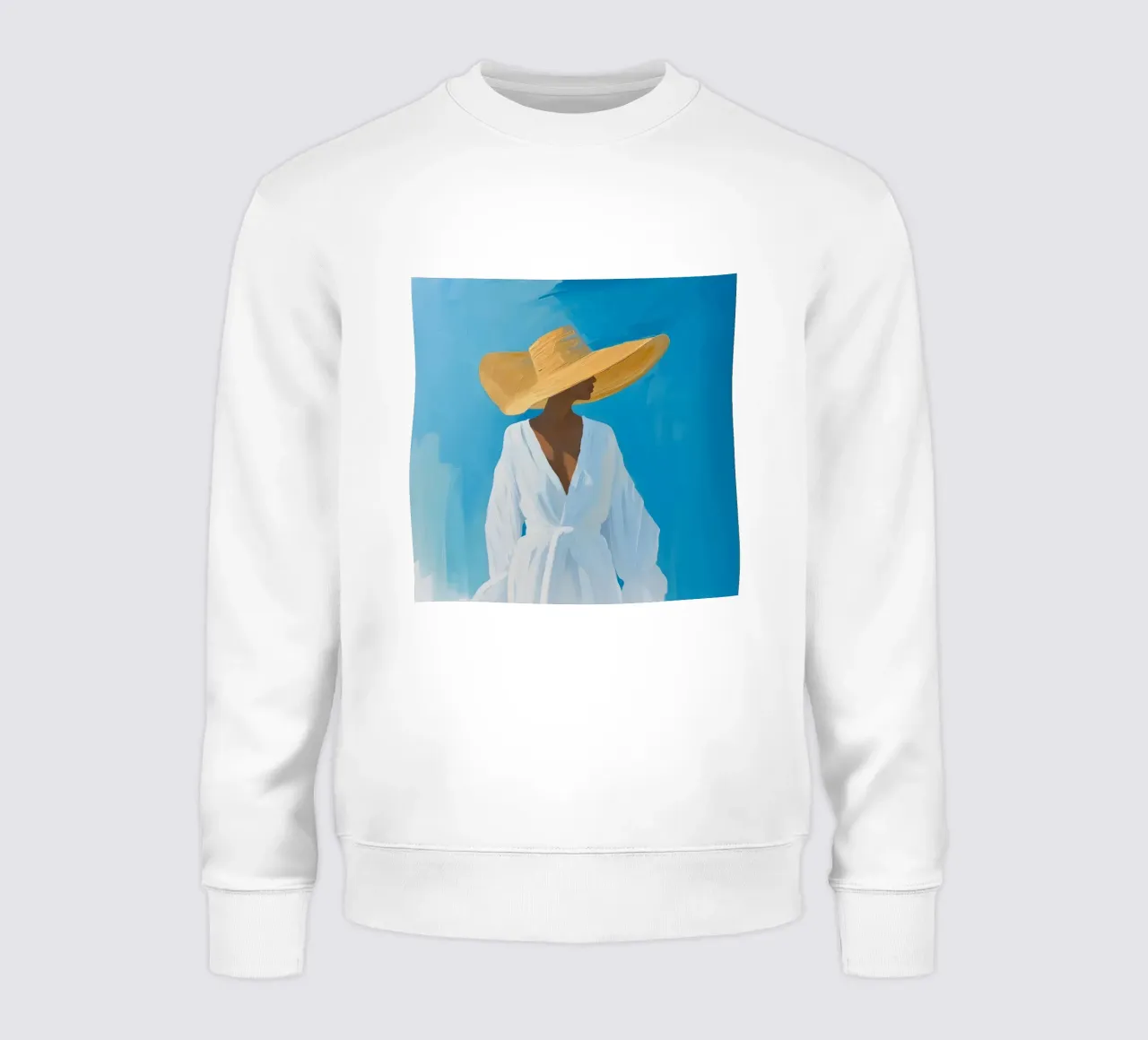 Schicke Frau mit Strohhut Kunstdruck - Blue Summer Vibes Sweatshirt von ClubArt