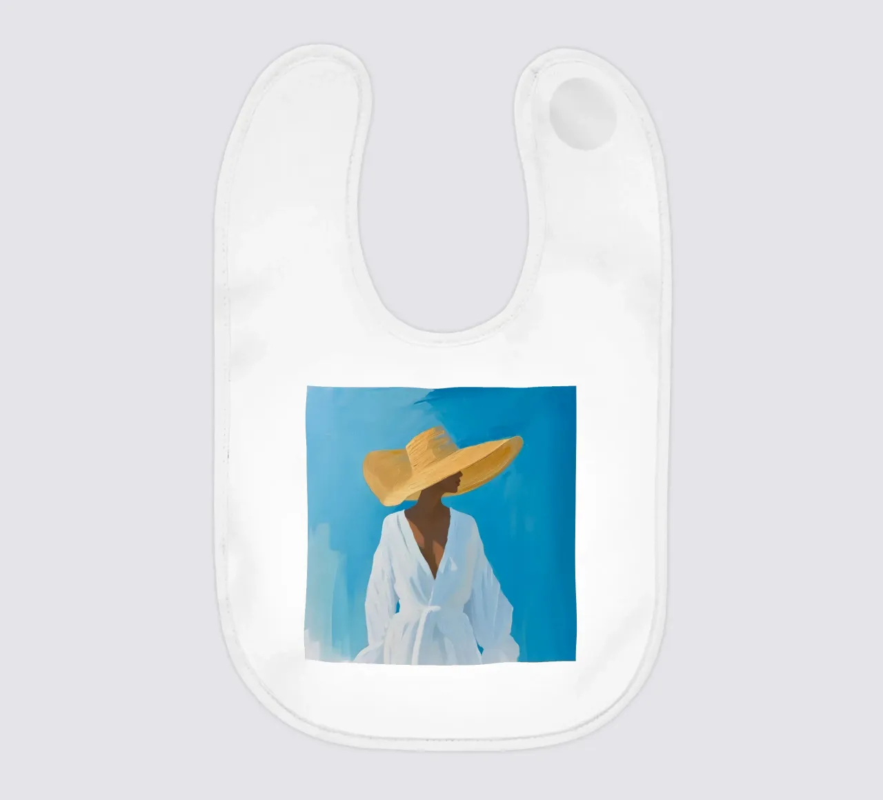 Schicke Frau mit Strohhut Kunstdruck - Blue Summer Vibes Babylätzchen von ClubArt