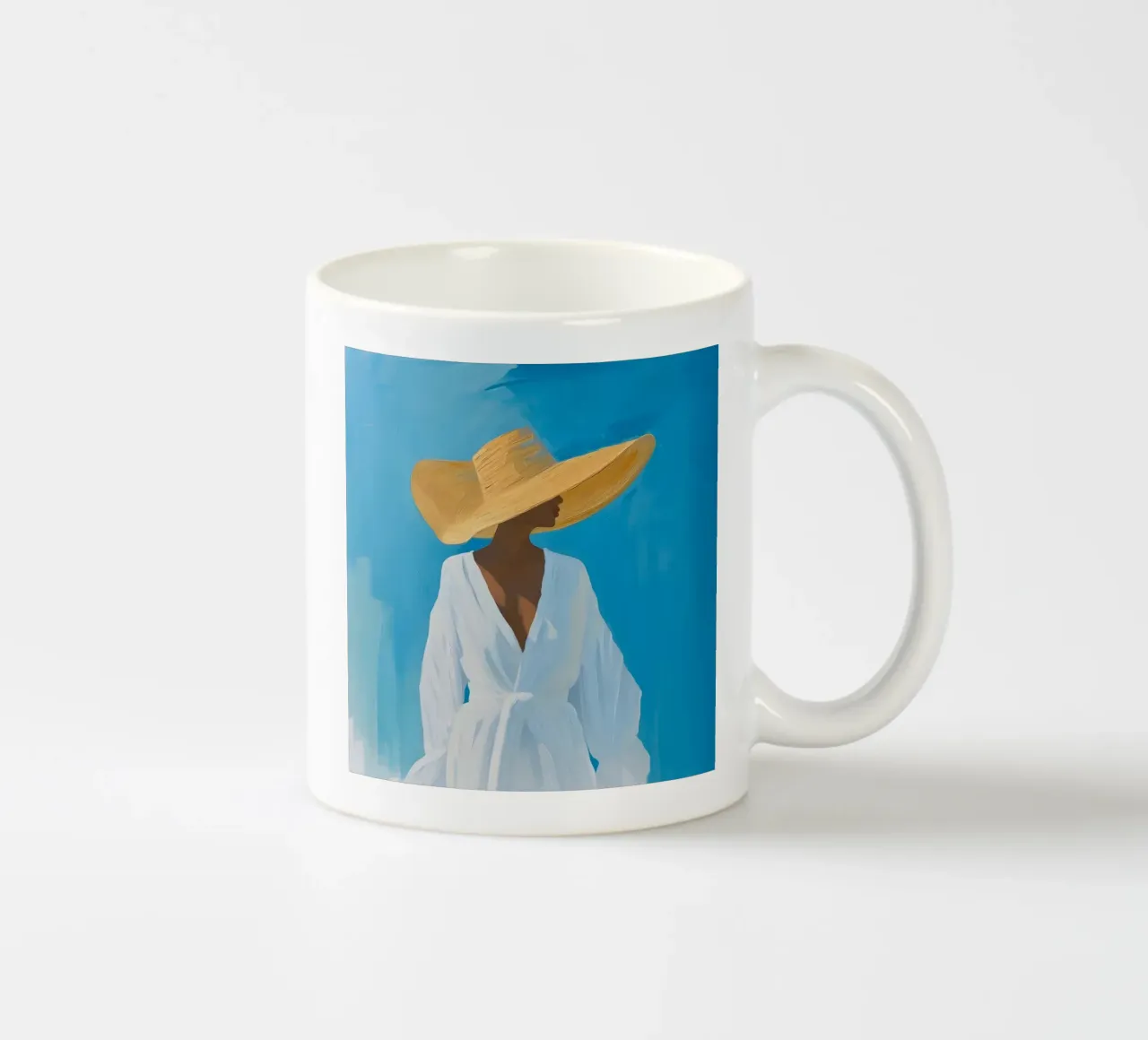 Chique vrouw met strohoed Art Print - Blue Summer Vibes keramische mok van ClubArt