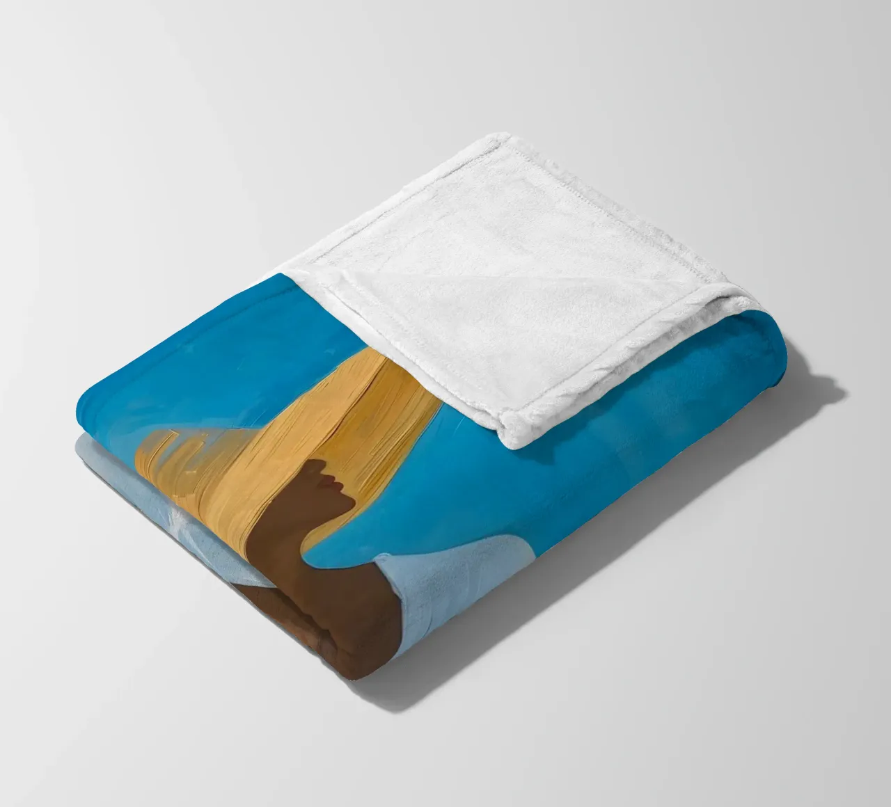 Chic Woman with Straw Hat Art Print - Blue Summer Vibes fleece blanket by ClubArt