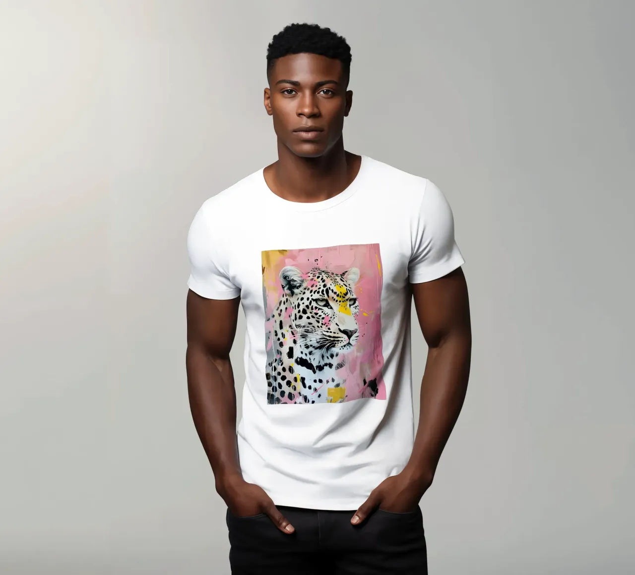 Stampa pop art leopardata vivace - Splatter rosa e giallo t-shirt da ClubArt