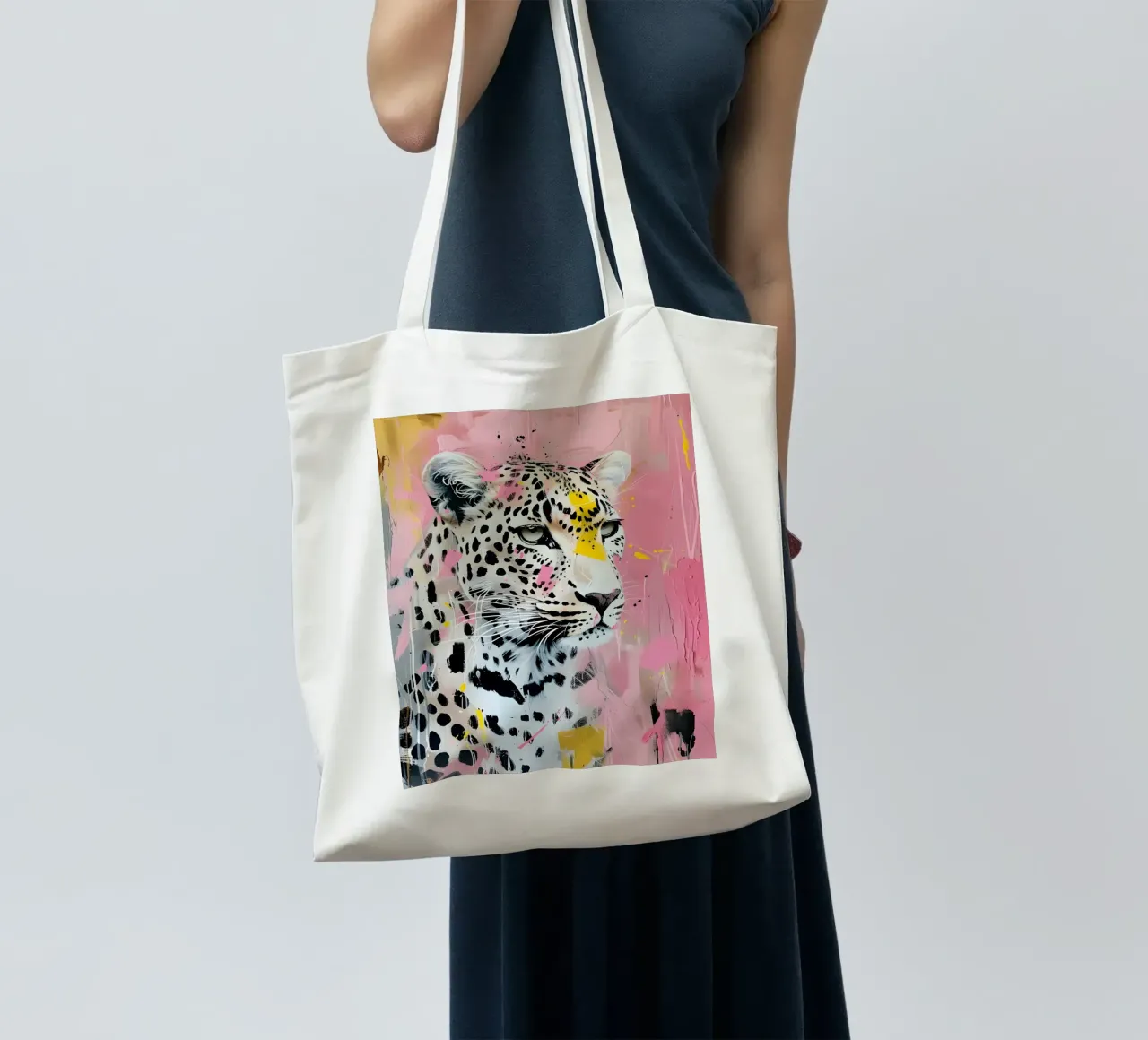 Stampa pop art leopardata vivace - Splatter rosa e giallo borsa in juta da ClubArt
