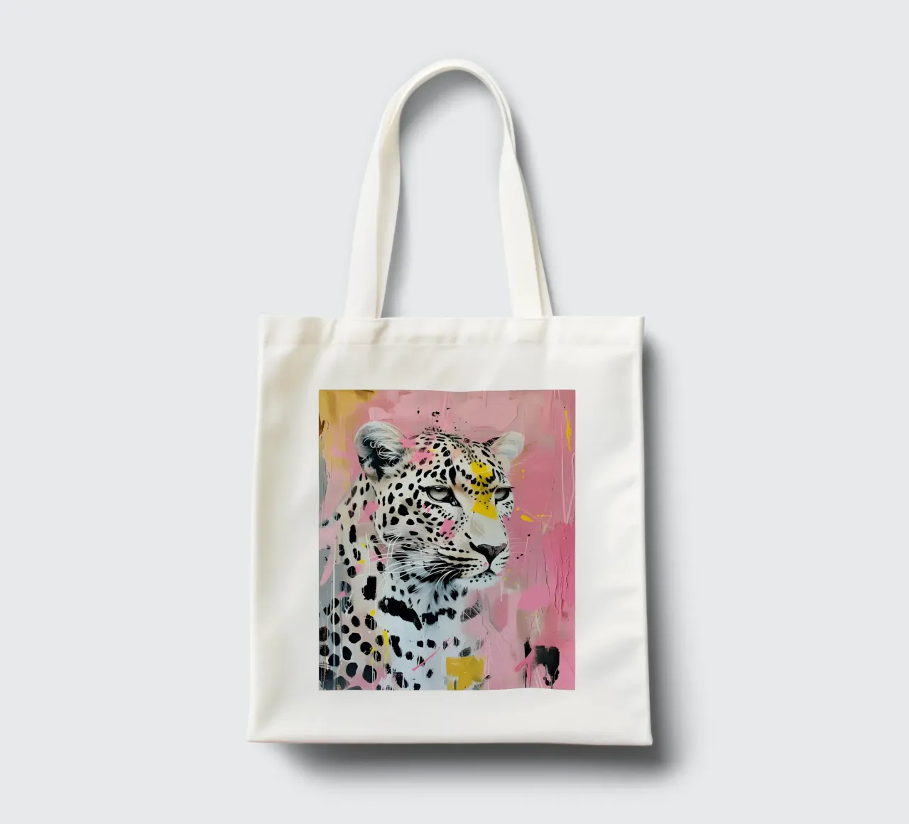 Stampa pop art leopardata vivace - Splatter rosa e giallo borsa in juta da ClubArt