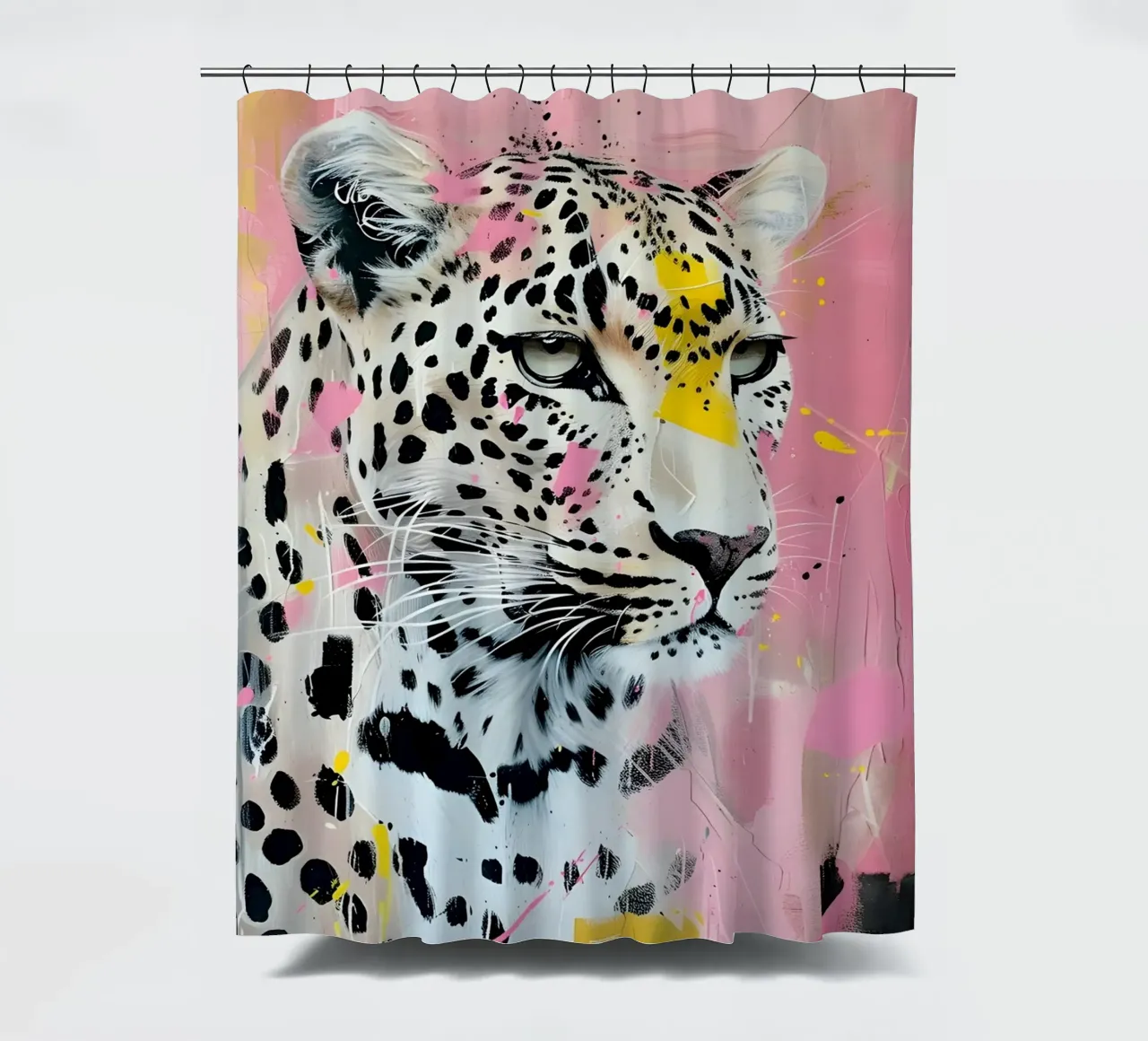 Vibrant Leopard Pop Art Print - Pink & Yellow Splatter shower curtain by ClubArt