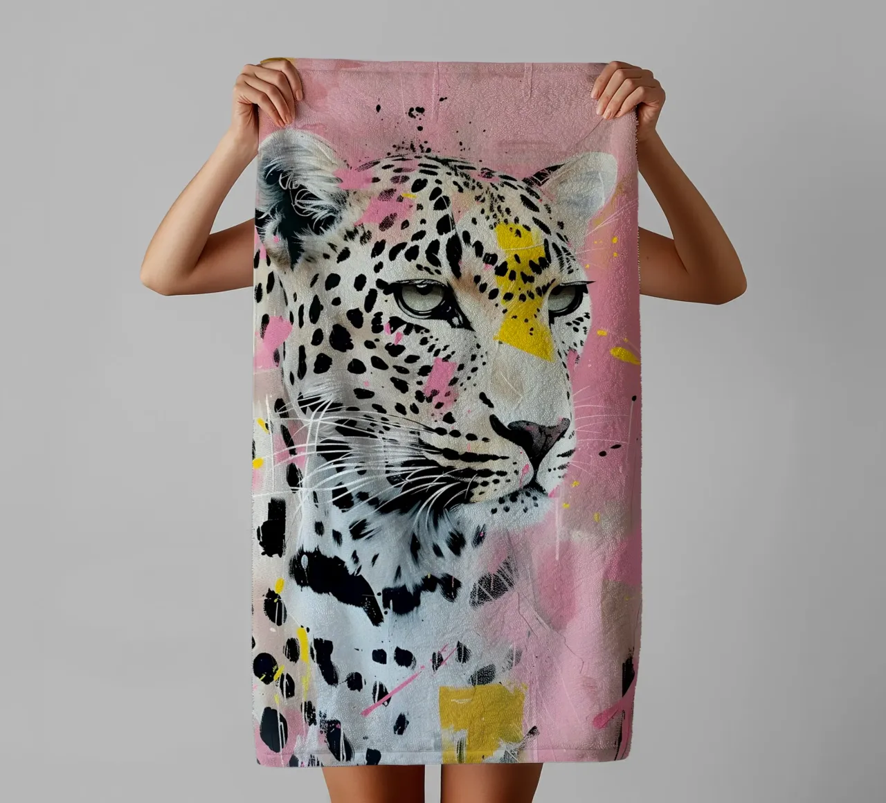 Vibrant Leopard Pop Art Print - Pink & Yellow Splatter towel by ClubArt