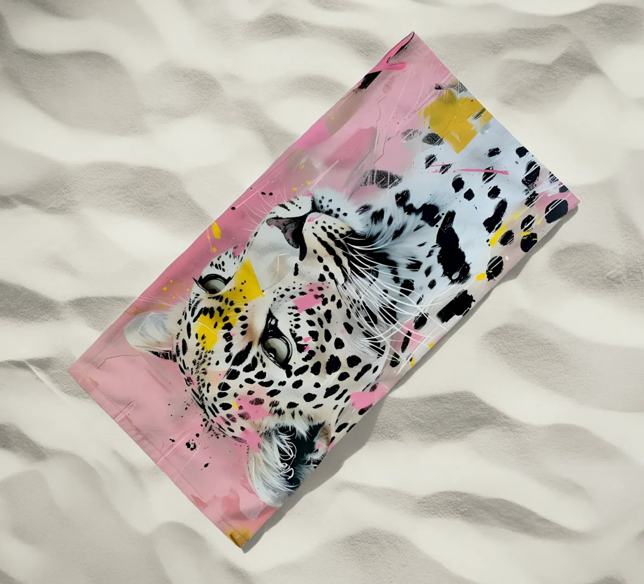 Stampa pop art leopardata vivace - Splatter rosa e giallo telo mare da ClubArt